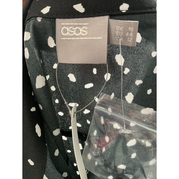 ASOS Black Polka Dot Midi Dress - Women's Size 12 - Picture 3 of 4
